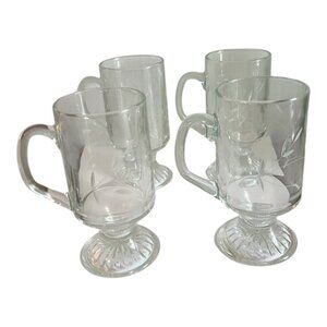 Princess House Heritage Vintage Irish Coffee Mugs Set Of 4 Glass Pedestal Etched